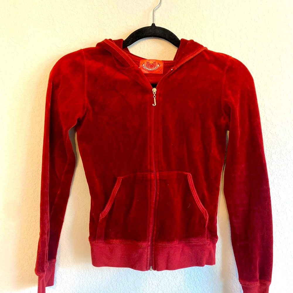 Rust colored Juicy Couture velour jacket with hood